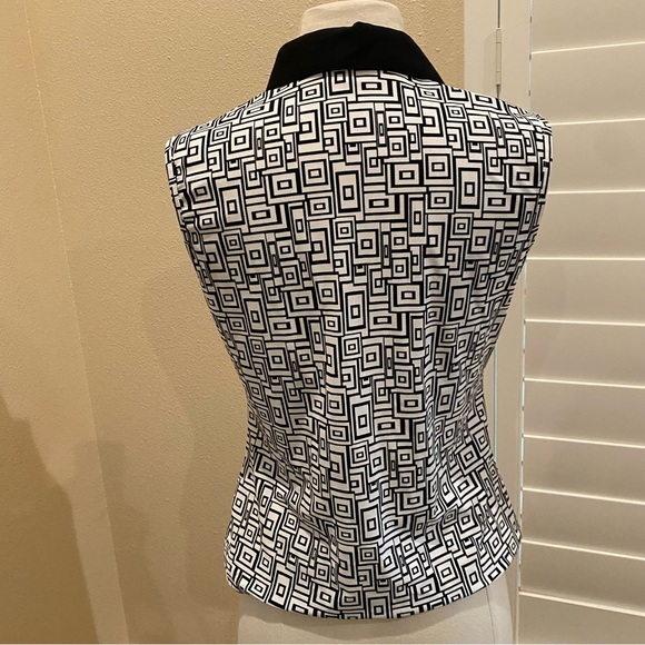 Rayure Paris Top Black Stretch Full Zip Collared Black Geometric Sleeveless S - Picture 5 of 8